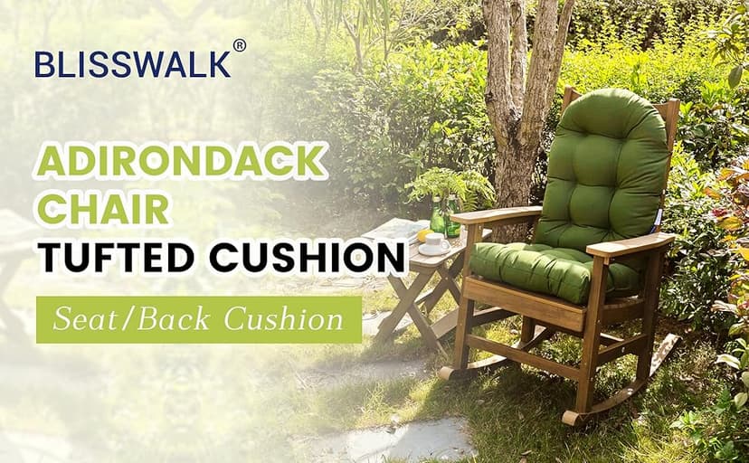BLISSWALK Outdoor Adirondack Chair Cushions, Set of 2 Solid,Tufted Thick Seat & Round High Back Wicker Chair Cushions for Patio Furniture,48"x21"x4",Invisible Green