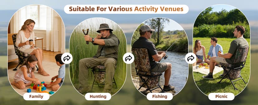 FUNHORUN Hunting Chair with Storage Bag, 360 Degree Silent Swivel Hunting Seat, Camouflage Foldable Ground Blind Chair, Tool-Free Padded Cushion Portable Seat, Lightweight