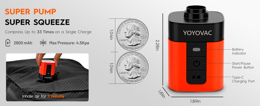 Vacuum Compression Bags with Wireless Pump – Space Saver Compression Bags for Luggage, No Checked Baggage, Triple Your Luggage Space, IP68, Reusable, Fits 20/24/28 Inch Suitcase (No Tracker)