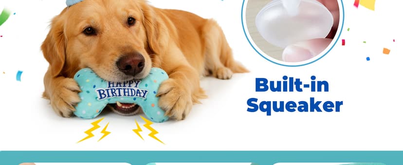 PrimePets Dog Birthday Toys, Plush Dog Squeaky Toys, Stuffed Puppy Chew Toy for Small Medium Large Dogs, Bone Pet Toy B09C5RZ8DT