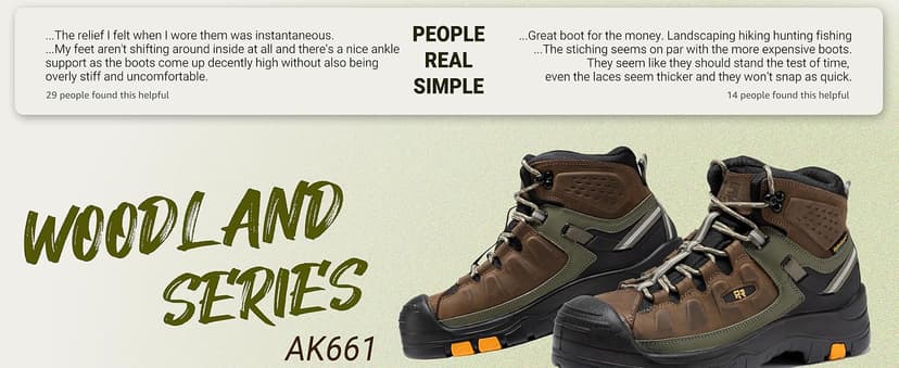 ROCKROOSTER Woodland Waterproof Composite Toe Work Boots for Men, 5" Comp Toe Cap Non-Slip Rubber Safety Boot, Leather Construction Hiking Boots, Comfortable, ASTM F2413-18 I/75 C/75 EH, AK661