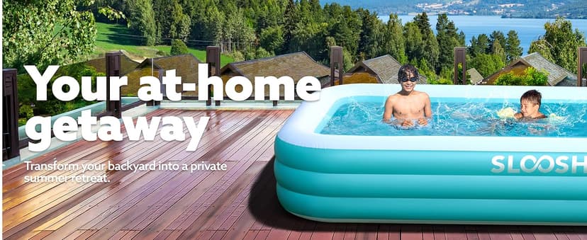SLOOSH Inflatable Pool for Adults with Seats, 120" x 72" x 22" Full-Sized Blow Up Durable Thickened Above Ground Family Pool, Large Swimming Pools for Backyard Garden Lawn Summer Water Party, Cyan
