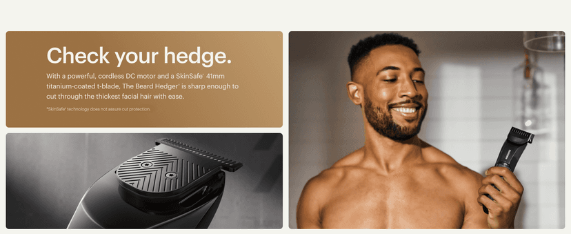 MANSCAPED MANSCAPED® The Beard Hedger® Premium Men's Beard Trimmer, 20 Length Adjustable Blade Wheel, Stainless Steel T-Blade for Precision Facial Hair Trimming, Cordless Waterproof Wet/Dry Clipper