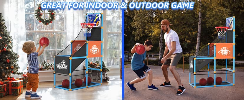 Arcade Basketball Game Set Boy Toys: Indoor Basketball Hoop with 4 Balls Outdoor Sports Toy for Kids 3-12 Years Old Adjustable Height with Air Pump Kid Party Games Birthday Gifts for Boys Girls Teens