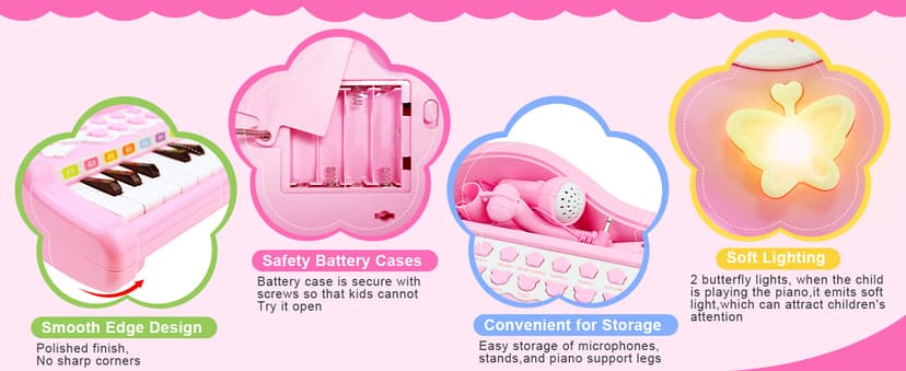 Kids Piano with 22 songs, 8 Percussion Sounds, LED lights, 4 Instrument Modes and Connect to MP3, Phone & Tablet Love&Mini Piano Toys for Girls, 24-Key with Mic, Record & Playback, Ages 3+ B08RB4H9ZN
