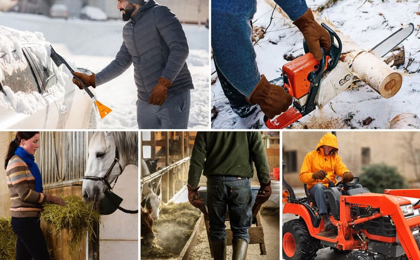 OZERO Work Gloves Winter Insulated Snow Cold Proof Leather Glove Thick Thermal Imitation Lambswool - Extra Grip Flexible Warm for Working in Cold Weather for Men and Women (Brown,Large)