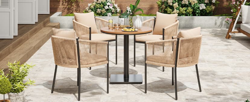 Soohow Rattan Outdoor Patio Dining Chairs Set of 6, Woven Wicker Chairs with Cushions, All Weather Ergonomic Comfort, for Balcony, Backyard and Poolside