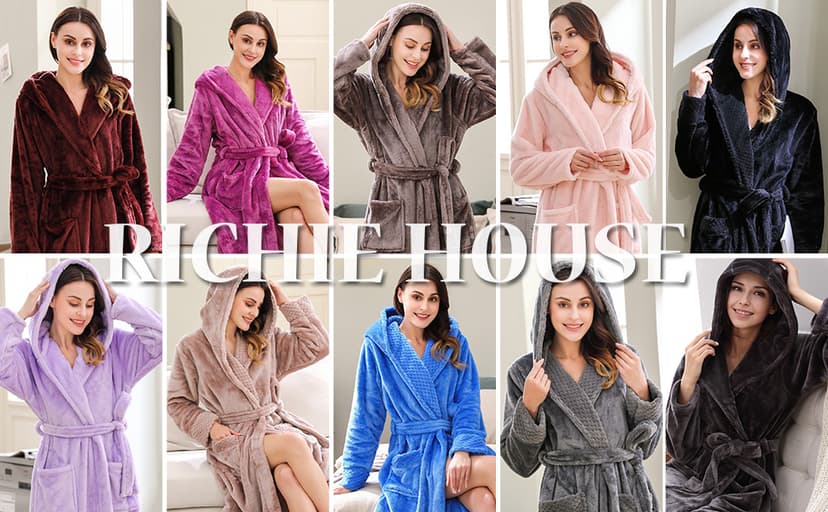 Richie House Women's Plush Soft Warm Fleece Bathrobe Robe RH1591