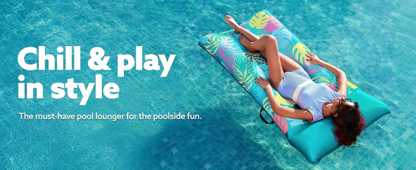 SLOOSH Inflatable Pool Floats Raft - XL Fabric Covered Pool Mat Lounger Floaties for Adults, Ultra Comfort Inflatable Water Float with Headrest for Beach Lake Swimming Pool 68"X34" (Light Blue)