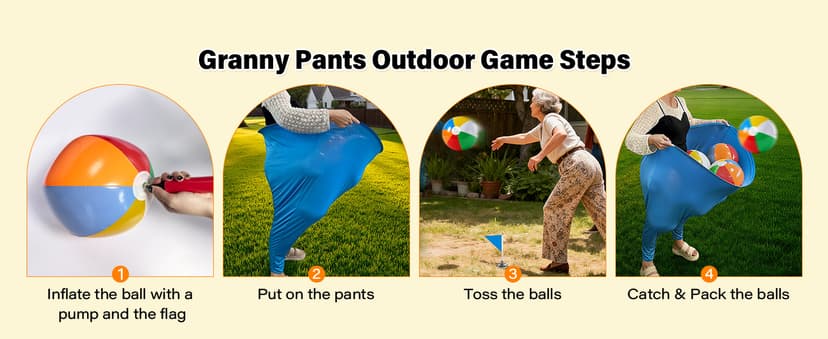 Granny Pants Yard Game for Adults (40 in * 31.5 in),2Pcs Granny Pants Outdoor Games with 10 Bouncy Balls,2 Pumps & Flags, Granny Pants Game for Family Carnival Party Reunion Gathering(Large)