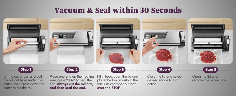 Mesliese Vacuum Sealer Machine, Powerful 95kPa 140W One Hand Operation Food Sealer, Double Seal Strip with Build-in Cutter & Countdown Display