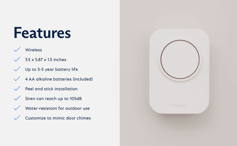 SimpliSafe 105dB Auxiliary Siren - Compatible with Gen 3 Home Security System