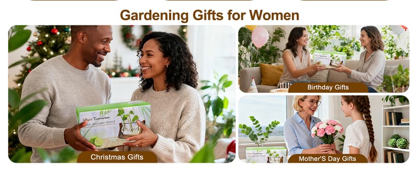 Unique Gardening Birthday Gifts for Women Plants Lovers, Home Office Garden Decor Planter - 3 Bulb Glass Vases Renmxj Plant Propagation Station, Plant Terrarium with Wooden Stand B096VDR4TM