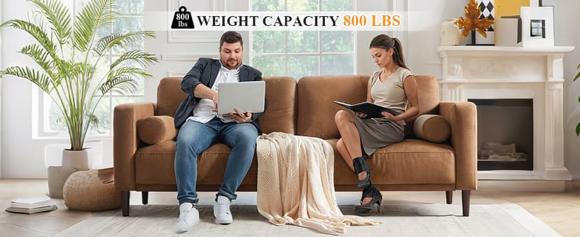 HIFIT Sofa Couches, 79” Mid-Century Modern Couch, Breathable Faux Leather Couch with Upholstered Cushions/Pillows, 3-Seat Sofas & Couches, for Living Room Apartment Office, Brown