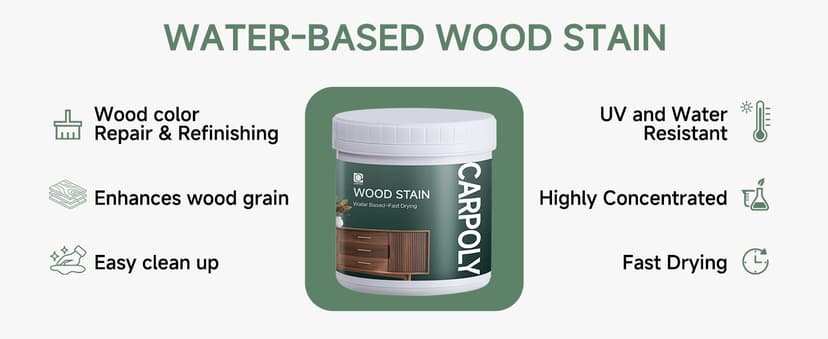 Wood Stain,16oz Teak Wood Stain & Sealer in One, Water Based|Fast Drying|Non-Toxic|Low Ddor|Waterproof, for Indoor and Outdoor Furniture, Multiple Finishes(with Tools)