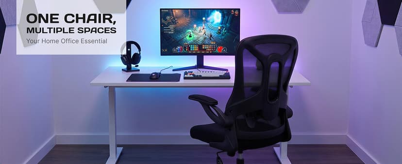 Ergonomic Office Chair, 300 lbs Heavy Duty Mesh Computer Chair with Adjustable Lumbar Support, 90° Flip-up Arms Space Saving Desk Chair, Mid Back Breathable Task Chair for Home Office, Black