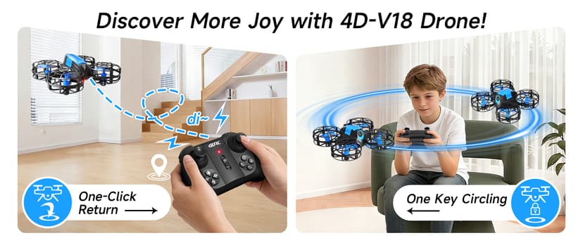 4DRC V18 Mini Drone for Kids Beginners, RC Quadcopter with 2 Control Modes, Headless Mode, Altitude Hold, Auto Hover, 3 Speeds, 3D Flips, LED Lights, 2 Batteries, Gift Toy for Boys