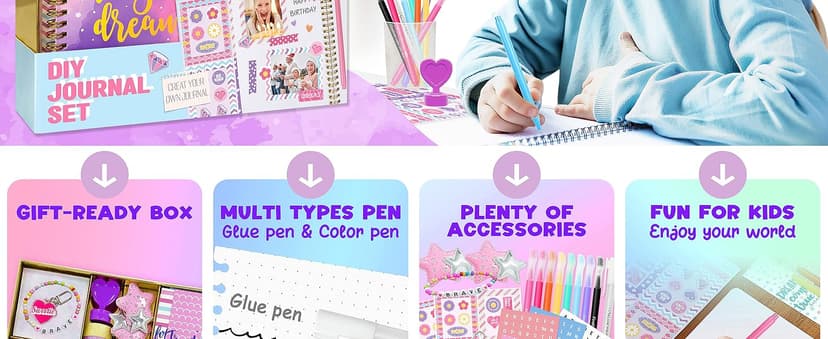 Nollh DIY Journal Kit for Girls - DIY Journal Set for Tween & Teen Girls, Stationery Set, Scrapbook & Diary Supplies Set, Journaling Art Crafts Kit, Ideal Gifts for 8 9 10 11 12 13 14 Year Old Girl