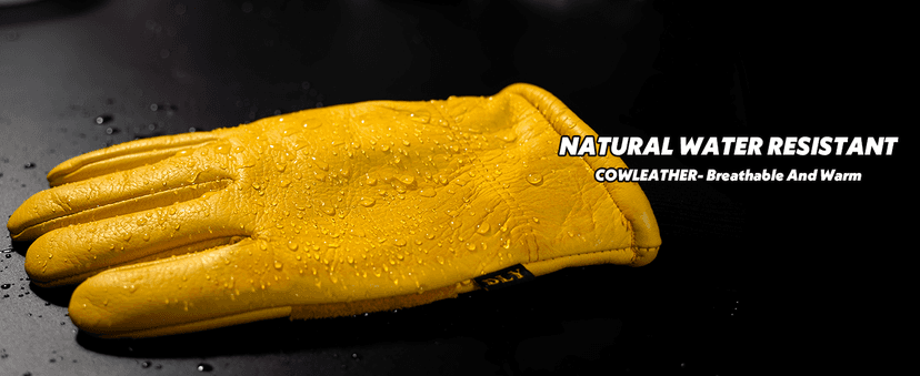 DLY Winter Work Gloves for Men, Water-Resistant, Insulated, Puncture and Abrasion Resistant, Cowhide Leather with Warm Thinsulate Lining for Cold Weather, Large, Yellow, New