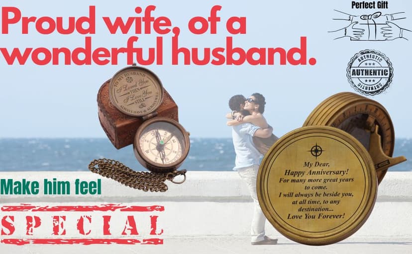 RII to My Husband I Love You, Brass Compass Engraved Gifts for Men, Bronze Gifts for Men, Romantic Gifts for Him/Her, Keepsake Gifts for Husband, 5th/25th 50th Wedding Gift Ideas