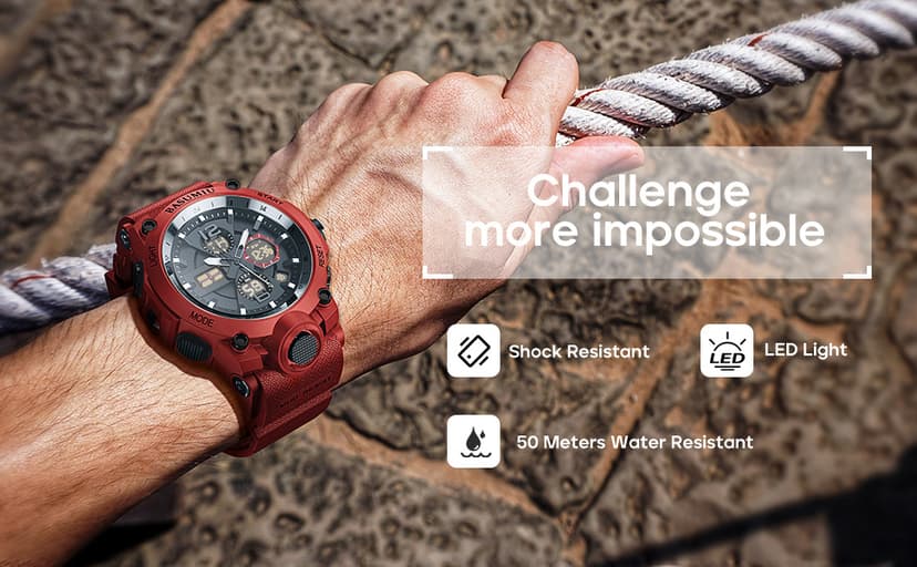 Pienolan Mens Sports Wrist Watches Analog Digital Tactical Military Watch Waterproof Gold Watches for Men