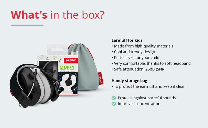 Alpine Muffy Kids - Hearing Protection - CE & ANSI Certified - Adjustable for Ages 3-16 years - Noise Cancelling Headphones - 25dB Sound Reduction Ideal for Protection and Concentration Aid – Black