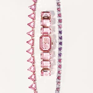Swarovski Matrix Tennis Soft Bracelet, Round Cut Clear Crystals, Rhodium and Rose Gold-Tone Finishes
