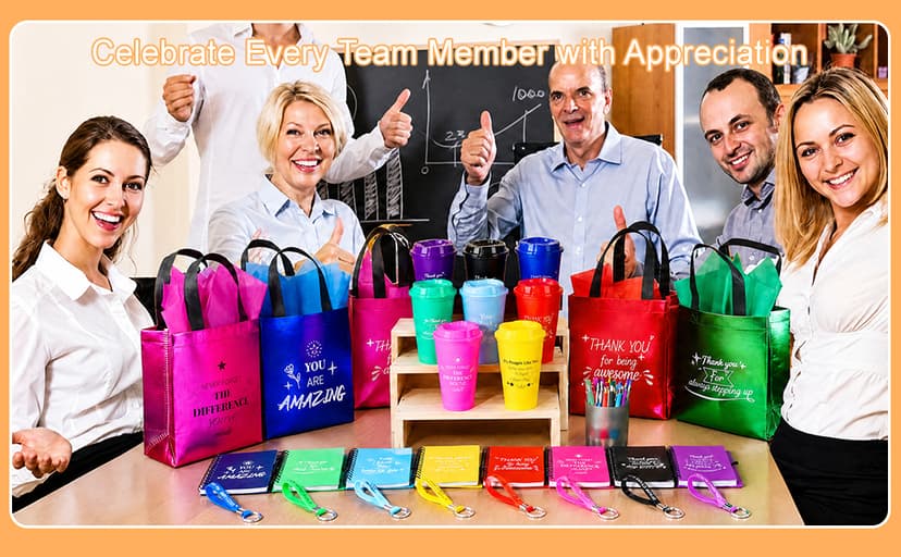48 Pcs/8 Sets Employee Appreciation Gifts Bulk - Includes Thank You Gift Bags with Tissue Paper Notebooks Pens Cups Keychains - Thank You Gifts for Coworkers Teachers Staff Team Volunteers (Colorful) B0G5DCYSHJ