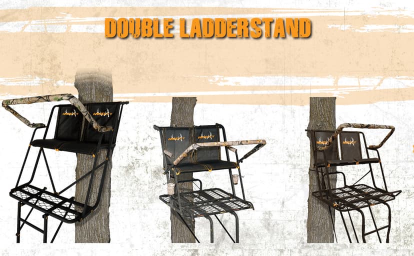 Muddy 2-Person Ladder Tree Stand for Deer Hunting, The Partner, 17' Tall, Black - Adjustable Climbing Treestand with Platform, Straps and Safety Harness for Shooting