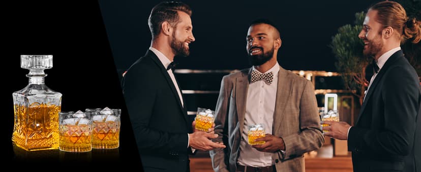 Whiskey Decanter for Men, Glass Liquor Decanter Set with 2 Whiskey Glasses, Decanter for Tequila,Bourbon, Scotch, Brandy and Vodka, Gift for Men, Ideal Home Bar Decor - 28oz