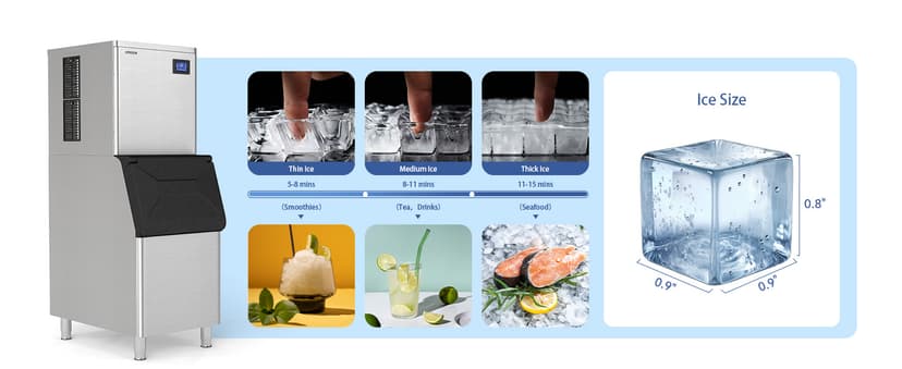 Real Relax Commercial Ice Maker 440 lbs/24H with 330 lb Storage Bin, ETL Approved Commercial Ice Machine with Automatic Self-Cleaning, LCD Display – for Restaurant, Bar, Hotel, Café