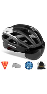 Shinmax Adult Bike Helmet,Bicycle Helmet with Removable Magnetic Goggles & USB Rechargeable LED Light Road Mountain Bike Helmet Adjustable Size Ultralight Cycling Helmet Men Women SM-T88