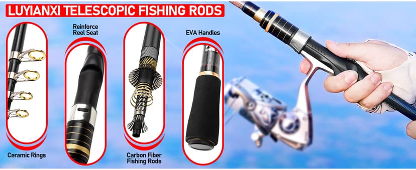 Telescopic Fishing Rod Combo - 2PCS 6.9 7.89FT Collapsible Carbon Fiber Pole Set, Spinning Reel Lures Lines Kits with Carrier Bag for Travel Saltwater Freshwater Fishing Gifts for Adults Beginer