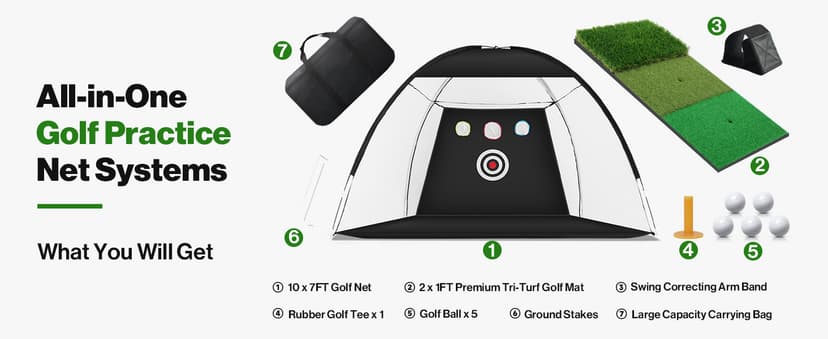 Golf Net: 10 x 7ft Golf Hitting Practice Net for Backyard Driving, Indoor & Outdoor Chipping Training Net with Mat, Targets & Balls, Ideal Gifts for Christmas Him Men Dad Husband Grandpa Boys Golfers