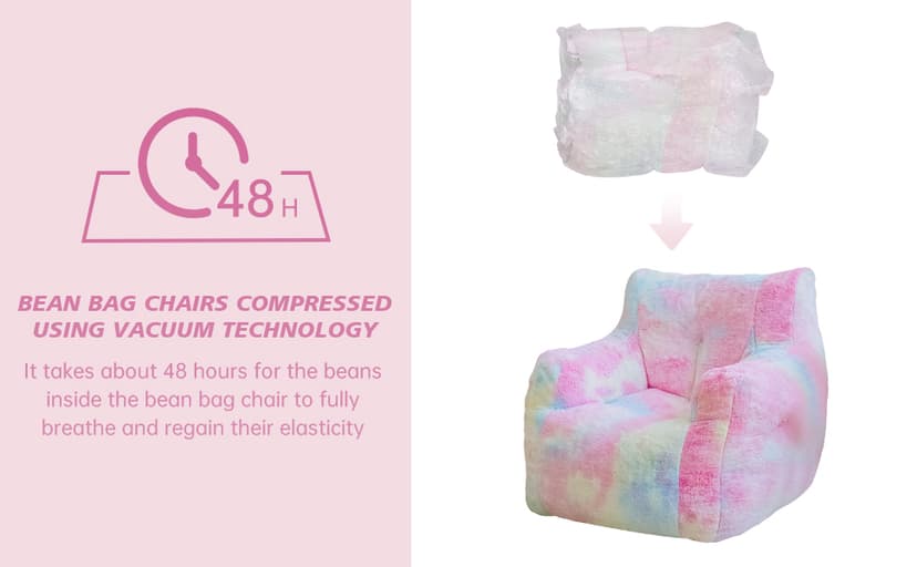Bean Bag Chair with Filling, Faux Fur Comfy BeanBag Chairs for Teens, Adults, Bedroom, Living Room, Reading - Rainbow