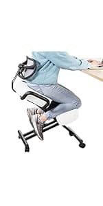 Ergonomic Kneeling Chair, Adjustable Stool for Home and Office - Improve Your Posture with an Angled Seat - Thick Comfortable Moulded Foam Cushions - Brake Casters
