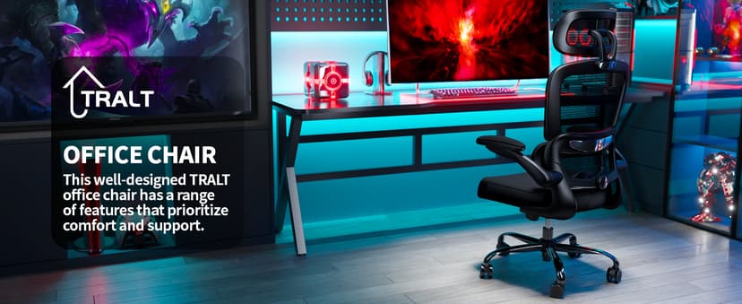 TRALT Office Chair Ergonomic Desk Chair, 330 LBS Home Mesh Office Desk Chairs with Wheels, Comfortable Gaming Chairs (Black)