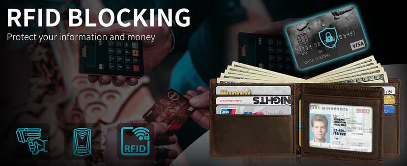 Artpaxy Mens Wallet Genuine Leather Bifold RFID Blocking Wallet for Men with 1 ID Window 13 Card Holders 2 cash pockets 1 Gift Box