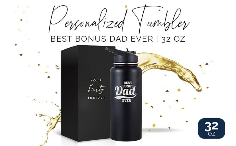 Best Bonus Dad Gifts From Daughter and Son, Tumbler 32 Oz Stainless Steel Insulated Water Bottle, Step Dad Gifts For Fathers Day and Birthday, Coffee Cup with Lid and Straw, Christmas Gift For Stepdad