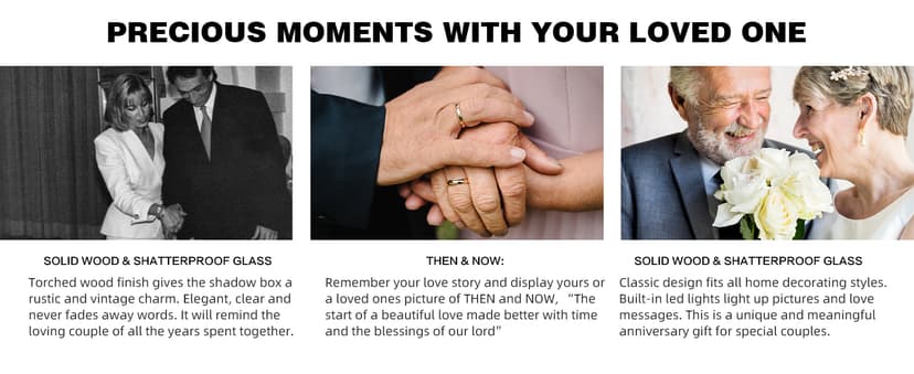 Then & Now 50th Anniversary Picture Frame for Couple, Celebrate Years of Love Anniversary Wooden Photo Frame for Parents, Husbands, Wives, Wedding Engagement Gifts, Double Frame 4x6 Photos Black