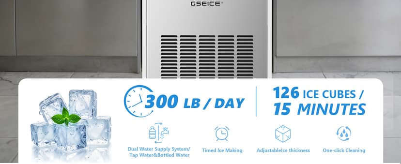 Commercial Ice Maker Machine, 300 lbs/24h with 70 lbs Storage, 126 Ice Cubes in 15 Mins, ETL FCC, Under Counter Ice Maker with LED Display, 24H Timer, Smart Reminder, for Cafe Bar Restaurant