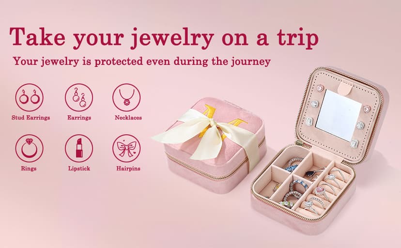 Parima Gifts for Girls - Gifts for Kids, Girl Gift Idea, 6 7 8 9 10 11 12 13 14 15 16 Year Old Girl Birthday Gifts, Teen Girl Gifts Trendy Stuff Travel Jewelry Case Box - Letter A, Pink