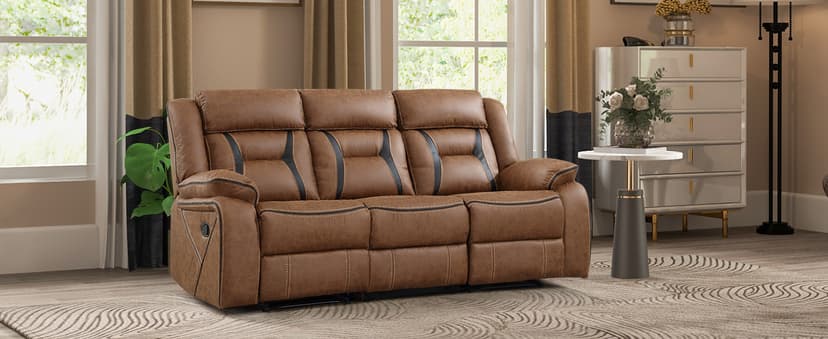 EBELLO Faux Leather Recliner Sofa Furniture Set for Living Room, Recliner Chair, Manual Loveseat, 3 Seat Recliniing Sofa Couch Set for Meeting Room, Brown