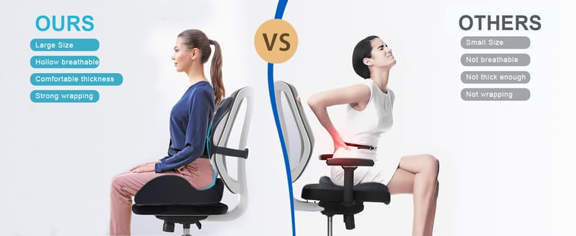 Lexeme X Large Memory Foam Seat Cushion Lumbar Support Pillow for Sciatica & Tailbone Pressure Relief Coccyx Pad for Office Chair, Car,Wheelchair,Home,Office
