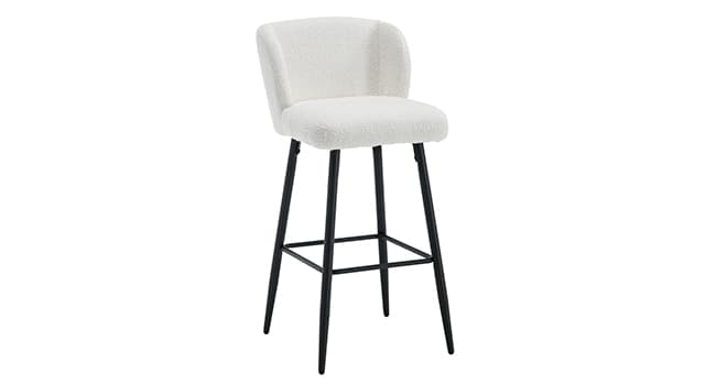 Modern Counter Height Bar Stools Set of 2, 26 Inch Faux Sherpa Upholstered Bar Stools with Back, 18" Seat Wide Island Stools with Black Metal Frame for Kitchen Counter/Breakfast Bar/Restaurant, White