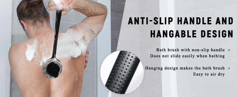 VWMYQ VWMYQ Silicone Back Scrubber for Shower, 17in Lengthen Long Handle Body Brush, Double Sided Shower Brush for Shower Exfoliating and Massage Can Produce Rich Foam, Long Handle Back Scrubber for Men