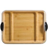 Farberware Bamboo Cutting Board with Clear Locking Lid, 11x14 Inch Charcuterie Board with Handles - Reversible Serving Board for Cheese, Meats, Snacks and More B0D2RRK7CS