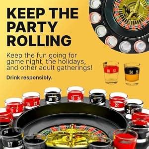 Shot Glass Roulette Drinking Game – 16-Piece Red/Black Set with 2 Metal Balls, Fun Adult Party Game for White Elephant, Game Nights, and Gifts B001JSX7KW