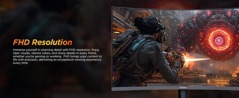 KOORUI 25 Inch Curved Gaming Monitor 240Hz FHD 1080P Computer Monitor, 1500R 1ms MPRT Display, Adaptive Sync, 90% DCI-P3,HDR, Eye Care, Tilt Adjustable, VESA 75x75mm, Black,G2511XC