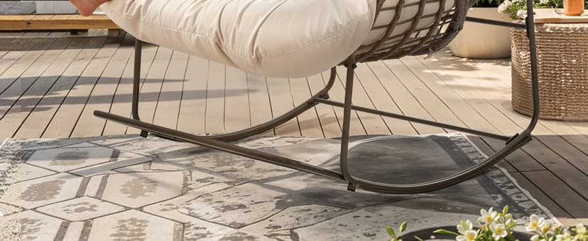YITAHOME Rocking Papasan Chair, Wide Rocking Chair, Comfy Indoor and Outdoor Lounge Chair with Thick Cushion for Bedroom, Living Room, Patio, Porch, Garden, Deck, Lawn (Beige)
